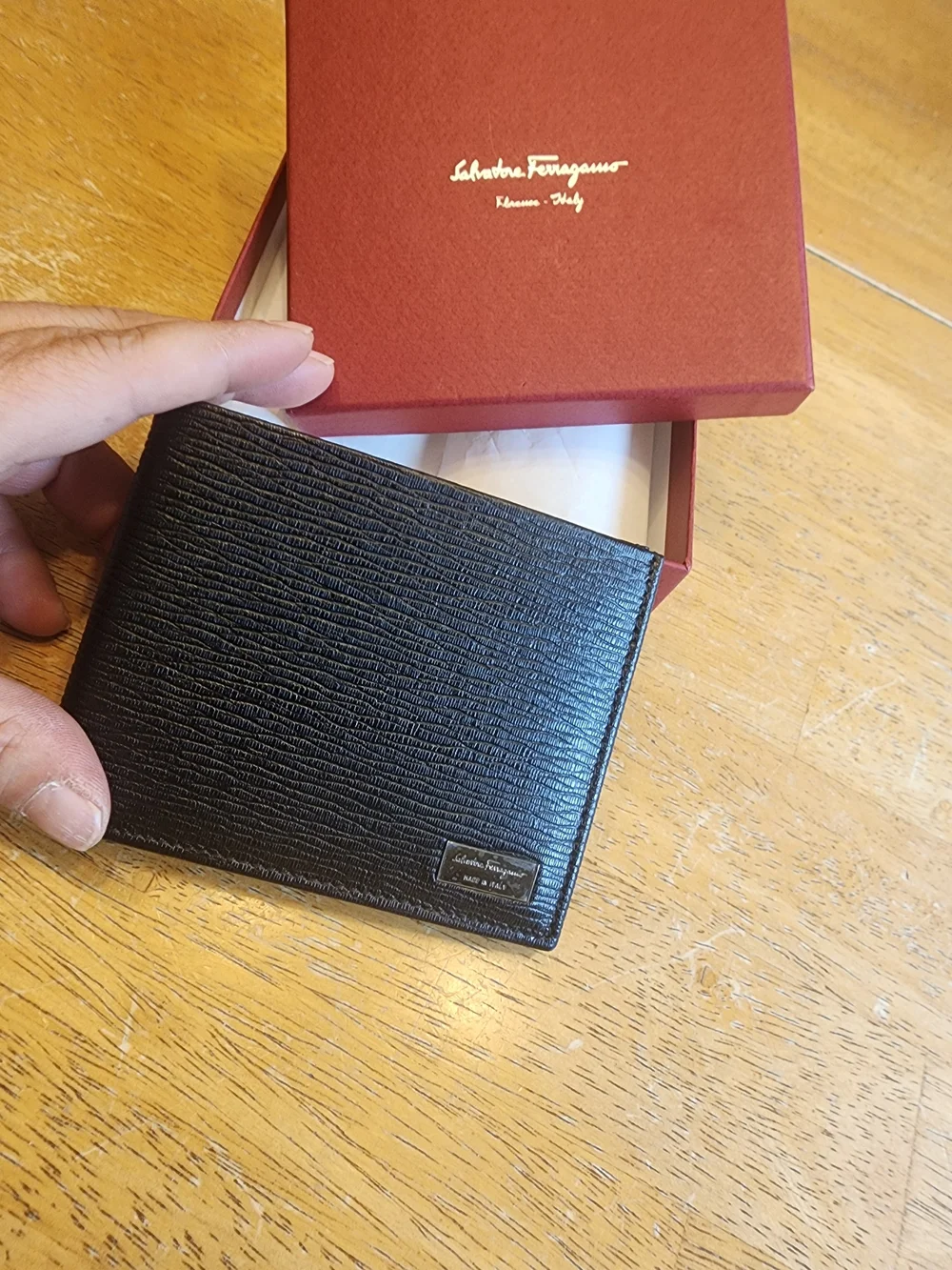 Salvatore Ferragamo Black Textured Leather Card Holder Wallet